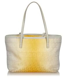 Fendi-Fendi White Zucchino Canvas Tote Bag-White,Yellow