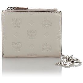 MCM Gray Bi-fold Visetos Leather Small Wallet Grey