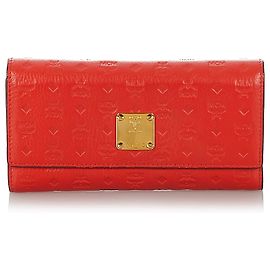 Cartera larga de cuero Visetos rojo de MCM Roja