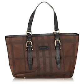Burberry-Burberry Brown Canvas Tote Bag-Brown,Black