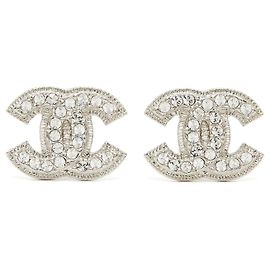 Chanel Medium CC stud silver rhinestones Silvery