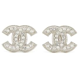 Chanel-Strass argento borchia CC medi-Argento