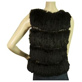 Bcbg Max Azria-BCBG Max Azria Black Lapin Fur Vest Veste sans manches Gillet taille M-Noir