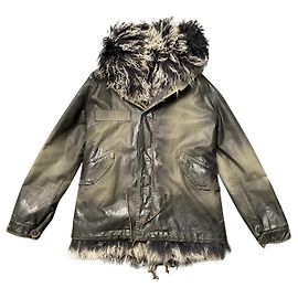 Parka Mr & Mrs Italy de algodón caqui negro con chaleco de piel de cordero Negro Blanco Caqui