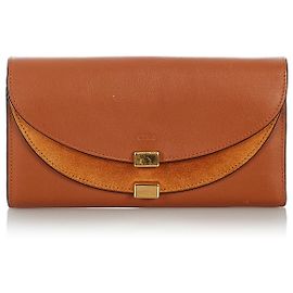 Chloé Chloe Brown Georgia Leather Long Wallet Brown