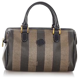Fendi-Fendi Brown Pequin Boston Bag-Brown,Black,Dark brown