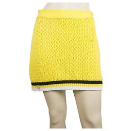 Philipp Plein Yellow Cable Knit Algodão Mini Saia Skull Black & White Stripes M Amarelo