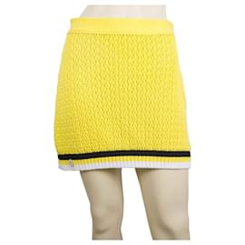 Philipp Plein-Philipp Plein Yellow Cable Knit Cotton Mini Skirt Skull Black & White Stripes M-Yellow