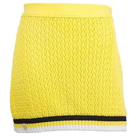 Philipp Plein-Philipp Plein Minigonna in cotone lavorato a maglia gialla con teschio a righe bianche e nere M-Giallo
