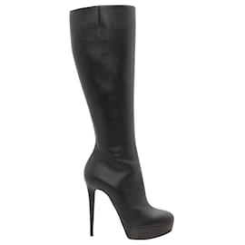 Christian Louboutin-Black Leather Lady Platform Knee High Boots-Black