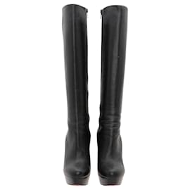 Christian Louboutin-Black Leather Lady Platform Knee High Boots-Black