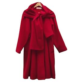 Autre Marque Red Wool Coat with Large Collar Red