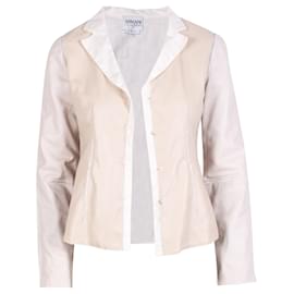 Armani-Bicolor Leather Blazer-White