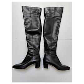 Gianvito Rossi-Black leather thigh boots-Black