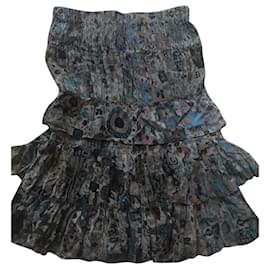 Isabel Marant Etoile-jupe volants en soie-Bleu clair