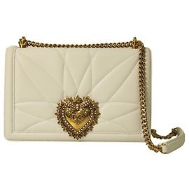 Bolsa Devotion Dolce & Gabbana branca grande em couro napa acolchoado - coração de ouro Branco