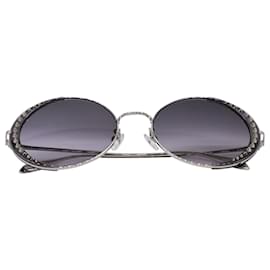 Alexander Mcqueen-Alexander Mcqueen Rimmed Studded Sunglasses in Silver Metal-Silvery,Metallic
