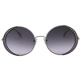 Alexander Mcqueen-Alexander Mcqueen Rimmed Studded Sunglasses in Silver Metal-Silvery,Metallic