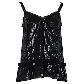 Alice + Olivia-Needle & Thread Sequin Camisole Top in Black Polyester-Other