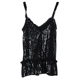 Alice + Olivia-Needle & Thread Sequin Camisole Top in Black Polyester-Other