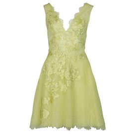 Zuhair Murad Spitzencocktailkleid mit Gürtel in Gelbem Kleid Gelb