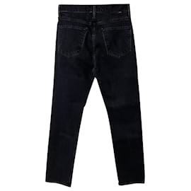 Mother-Calça jeans com detalhes desbotados em algodão preto-Preto