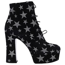 Saint Laurent-Saint Laurent Star Lace-up Ankle Platform Boots in Black Suede-Black