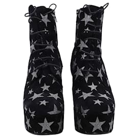 Saint Laurent-Saint Laurent Star Lace-up Ankle Platform Boots in Black Suede-Black