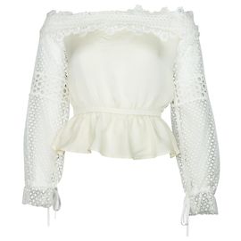 Self Portrait Off the Shoulder Top in White Polyester White Cream