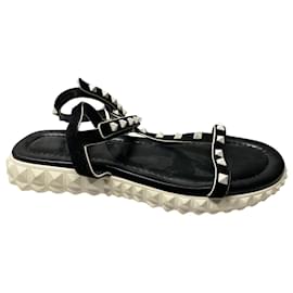 Valentino Garavani-Valentino Garavani Rockstud Ankle Strap Flat Sandals in Black Suede-Black