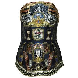 Camilla Midnight Meeting Corsetto con zip e orlo curvo in seta nera Nero