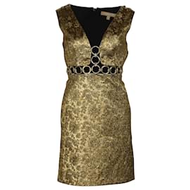 Michael Kors-Michael Kors Floral Metallic-Embroidered Brocade Dress in Metallic Gold Polyester-Golden,Metallic