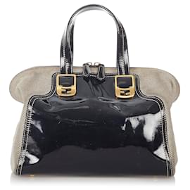Fendi-Fendi Black Chameleon Patent Leather Satchel-Black,Grey