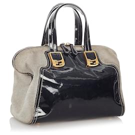 Fendi-Fendi Black Chameleon Patent Leather Satchel-Black,Grey