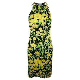 Gianni Versace Vestido estampado vintage halter pescoço verde e amarelo Outro