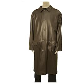 Ermenegildo Zegna-Ermenegildo Zegna brown reversible leather long coat & raincoat size XXL-Brown