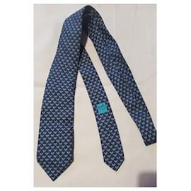 Hermès-Cravates-Bleu,Beige