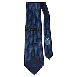 Cravatta Lanvin in seta stampata nera e blu Nero Blu Altro