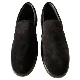 Moncler Black suede slip ons Black