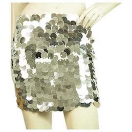 Autre Marque-Charlotte Solnicki Silver Round Large Sequins Front Elasticated Mini Skirt sz S-Silver hardware