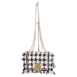 Balmain-[Gebraucht] BALMAIN Tweed Karo Baby Box Tasche Umhängetasche Wolle Kalbsleder Tasche Tasche Damen-Schwarz,Weiß