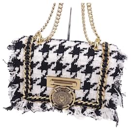Balmain-[Used] BALMAIN Tweed Check Baby Box Bag Shoulder Bag Wool Calf Leather Bag Bag Bag Ladies-Black,White