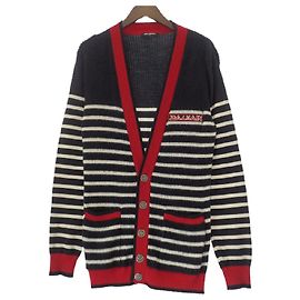 [Used] Balmain Border wool Metal button V-neck Knit cardigan S Navy Men Navy blue
