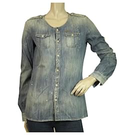 Dolce & Gabbana-DSquared Blue Denim Woman's Collarless Collarless Look Shirt - SZ 40-Azul