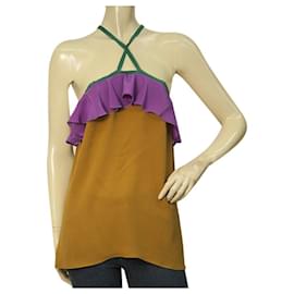 Dsquared2-Dsquared2 D2 100%silk Purple Mustard Brown & Teal Camisole Top Blouse size 44-Multiple colors