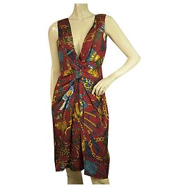 Love Moschino Moschino Love Multicolore Longueur Genou Sans Manches Drapée Viscose Robe Sz 42 Multicolore