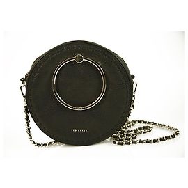 Ted Baker Borsa a tracolla a tracolla con catena a mano in pelle nera rotonda mensa Nero