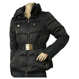 Elisabetta Franchi Blue Nylon Fitted Waist Puffer Feather Jacket size 42 Blue