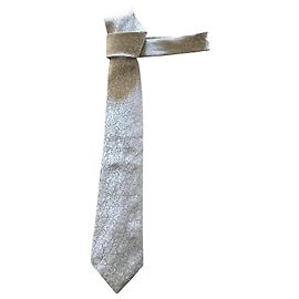 Autre Marque Hellgraue gewebte Seidenkrawatte Prochownick - Neuve Base 7,7 cm Grau