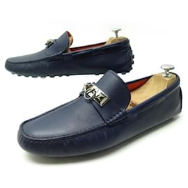 Hermès-HERMES IRVING SHOES 42.5 LOAFERS NAVY GRAIN LEATHER LOAFERS-Navy blue